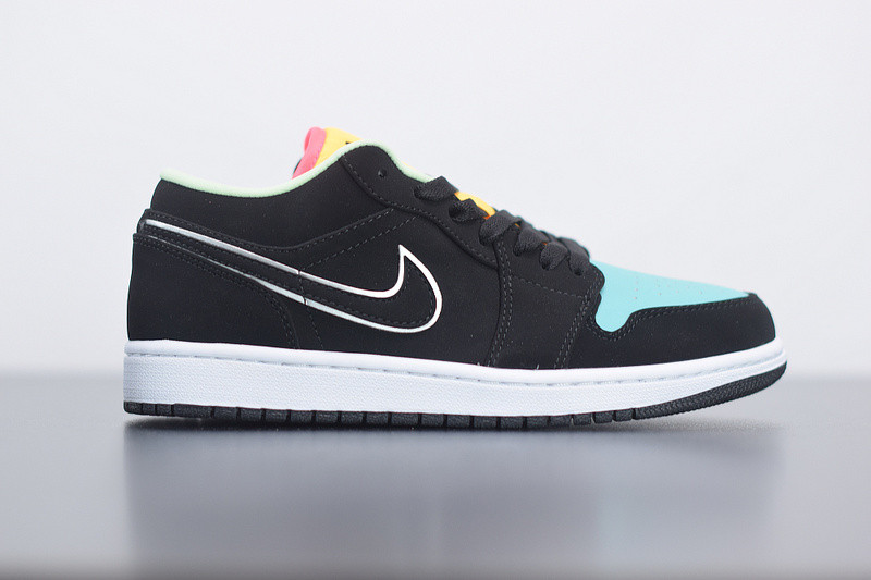 air jordan 1 low black aurora green laser orange ck3022-013
